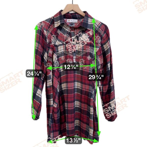 Montana Co. Womens Embroidered Plaid Tunic Shirt Medium Red/Black Cotton Blend - Picture 7 of 7